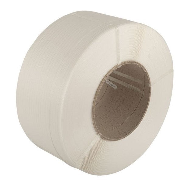 PP Embossed Hand Strap 12mmx0.7mmx1300mtr Cardboard Core 150x200mm 194kg Breaking Strain White