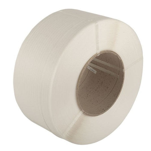 PP Embossed Hand Strap 12mmx0.7mmx1300mtr Cardboard Core 150x200mm 194kg Breaking Strain White