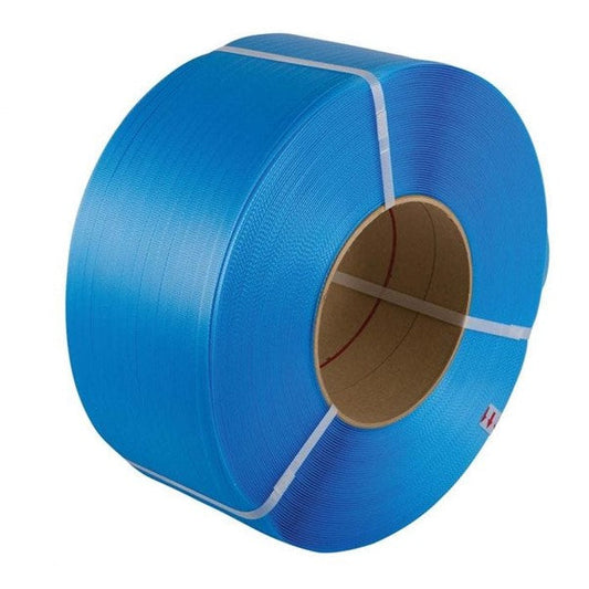 PP Embossed Hand Strap 16mmx0.75mmx800mtr Cardboard Core 150x200mm 325kg Breaking Strain Blue