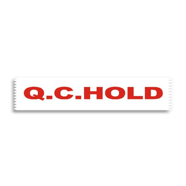 Polypropylene Tape 48mm x 66mtr Acrylic adhesive White BASE Red PRINT (Q C HOLD) Printed on