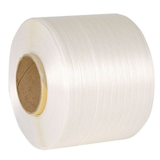Bale Press Polyester Smooth Hand Strap 9mmx500mtr Cardboard Core 64x155mm 280kg Breaking Strain Whit