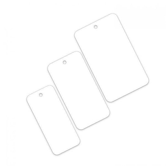 Plastic Round Cornered Tags 110 x 55mm 250mu white with cotton string